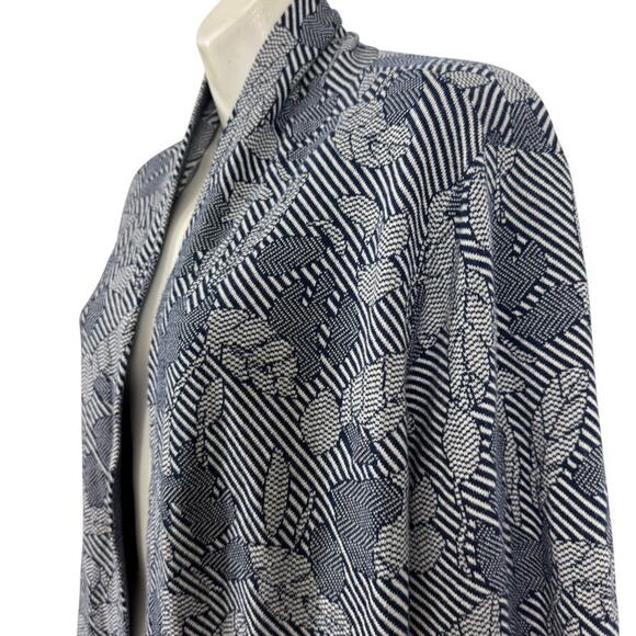 Lands End Womens Navy Blue Open Cardigan Longline Sweater Floral Stripes sz 1X - Picture 10 of 16